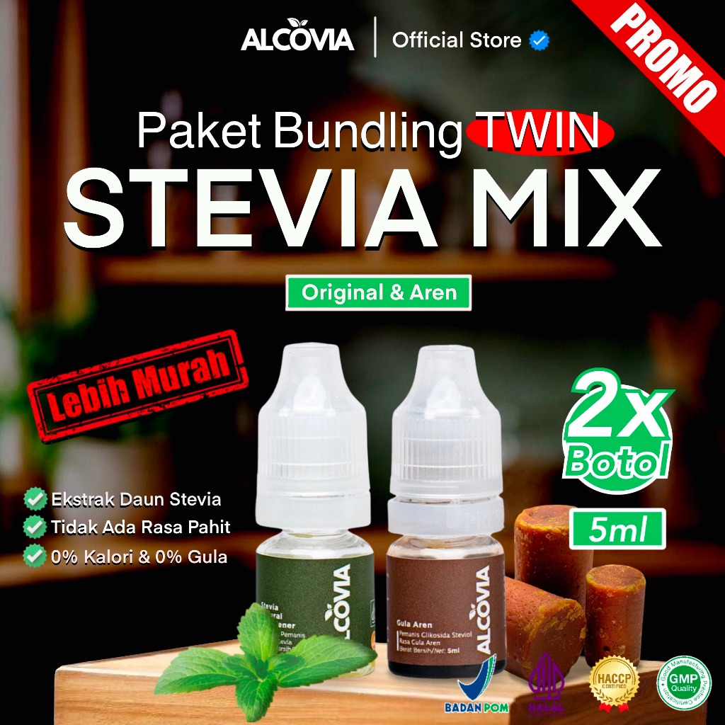 

(TWIN MIX) Alcovia Stevia Tetes Pemanis Alami Pengganti Gula - 5ml / Ori & Aren