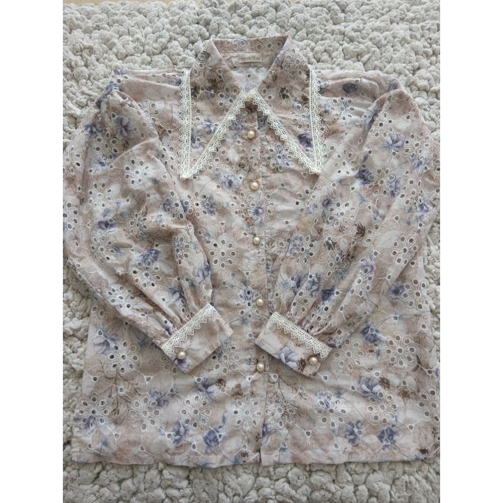 kemeja wanita katun bolong bordir