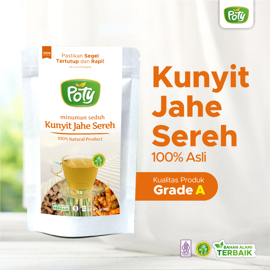 

Teh Kunyit Jahe Serai / Turmeric Ginger with Lemongrass Tea Minuman Instan Herbal Rempah JSR Poty
