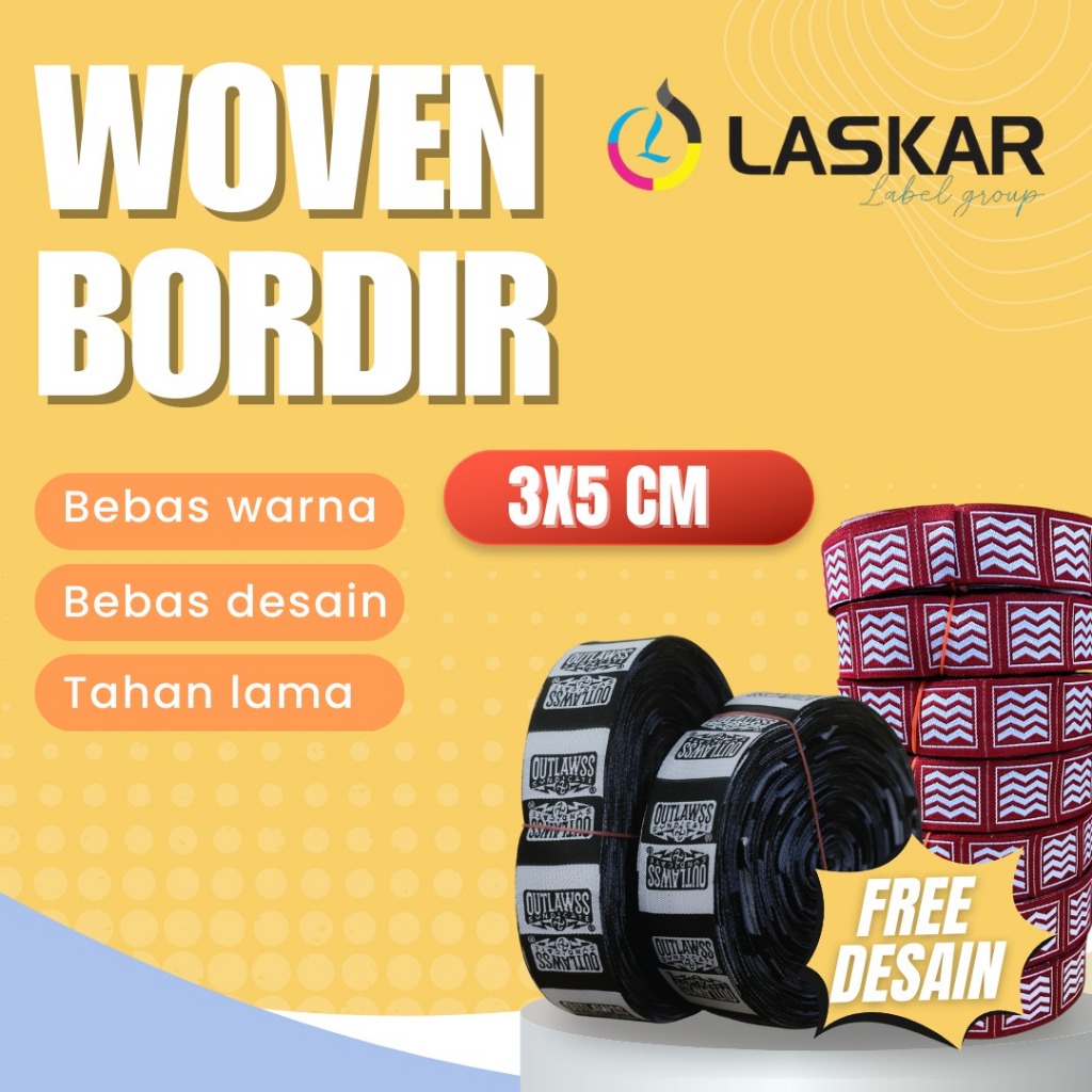 

3x5cm woven label baju custom nama sendiri untuk baju di pondok border lebel merek border