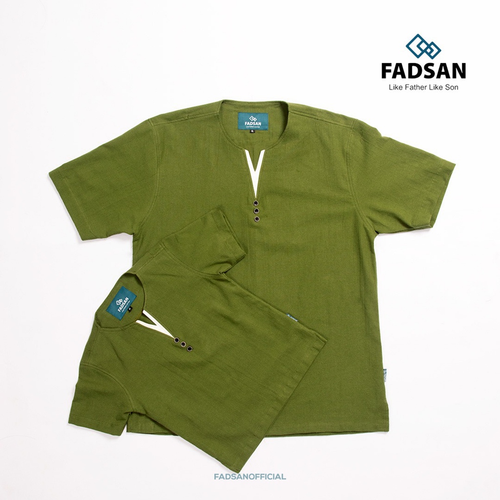 Koko Couple Ayah Anak Katun Adem Vneck Lengan Pendek Serasi Warna Army - Vee Fadsan