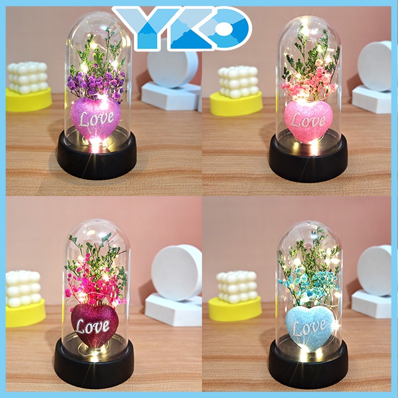 YKO Led  Bunga Box Lampu Cinta In Glass Dome Flower Dekorasi Rumah Hiasan Hadiah
