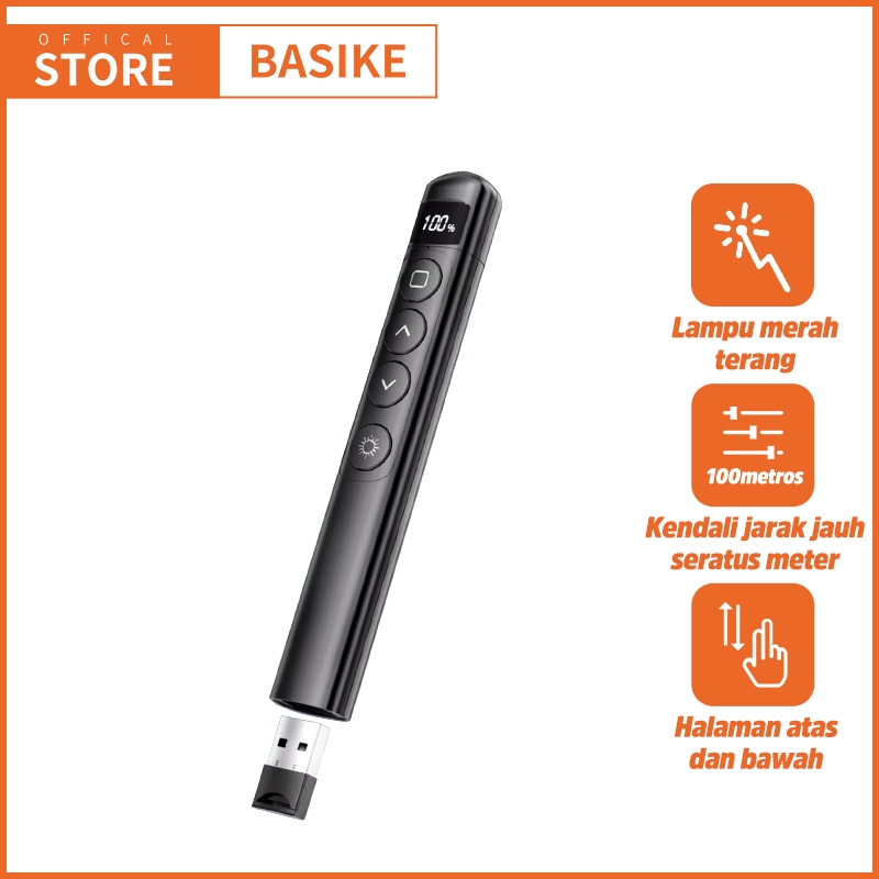 BASIKE Presenter Laser Pointer Nirkabel CP63 Tampilan Digital untuk Presentasi yang Lancar