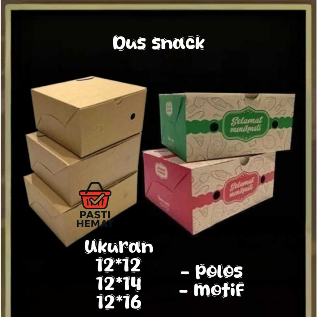 

50pcs Dus Snack Box Kue 12x12 12x14 12x16 Coklat Kraft Putih Motif Warna Merah Hijau