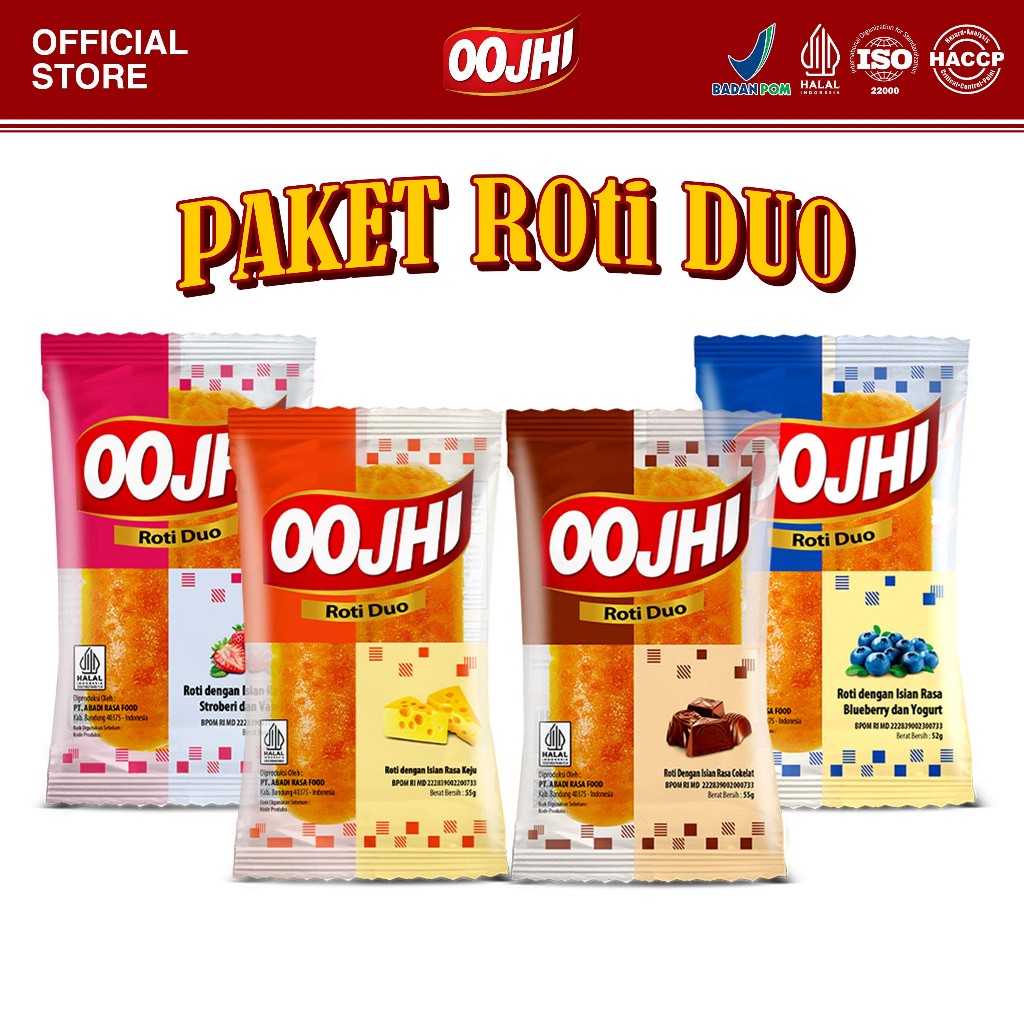 

OOJHI Roti Duo Paket Hemat Varian Rasa Coklat Keju Blueberry Stroberi Bersertifikat BPOM & Halal
