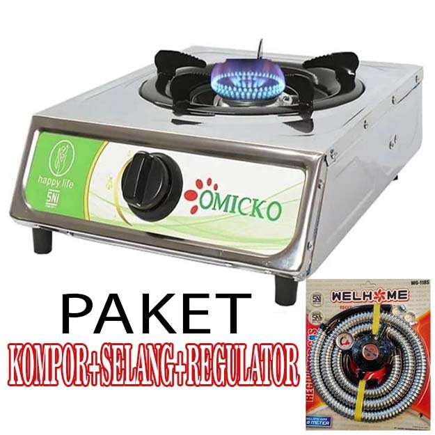 Kompor Gas 1 Tungku Omicko KM-201 Paket Set Lengkap / Kompor Gas 1 Tungku