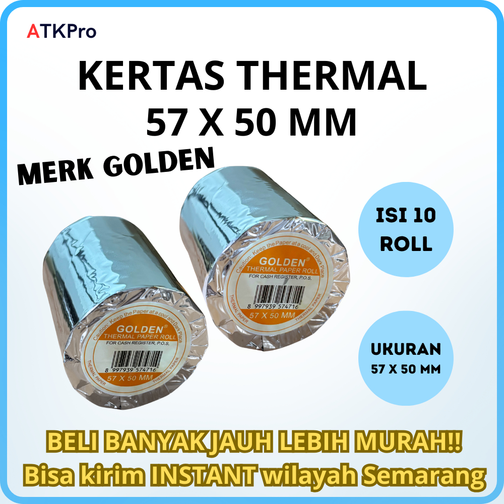 

Golden Thermal Paper Roll 57 x 50 MM Isi 10 Roll Kertas Roll Ekonomis Kertas Kasir Mesin EDC Murah