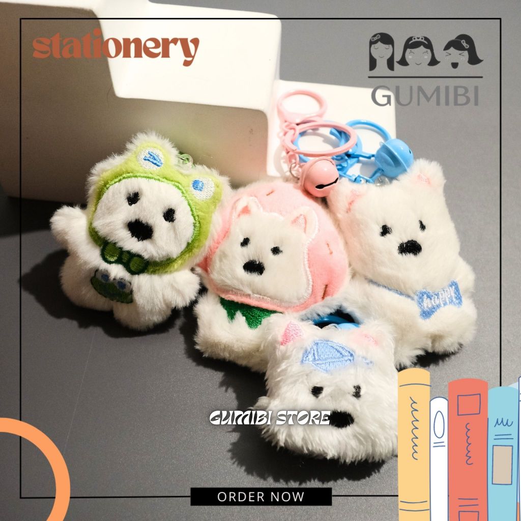 GANTUNGAN KUNCI BAG CHARM BERNARD BERUANG PUTIH KEYCHAIN KEYRING BONEKA BERUANG MINI FULLBODY GANTUN