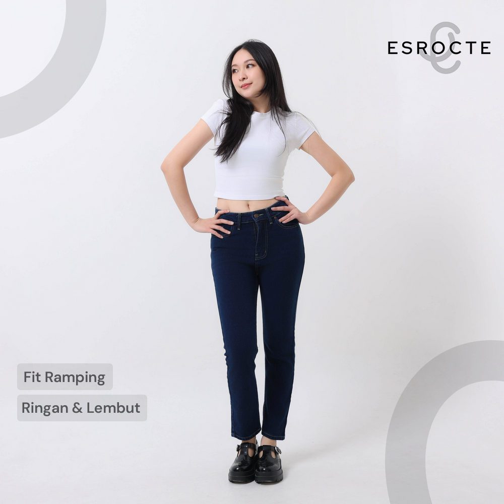 ESROCTE Isla Pants | Celana Boyfriend Jeans High-Waist Wanita –Navy Retro– 26–38
