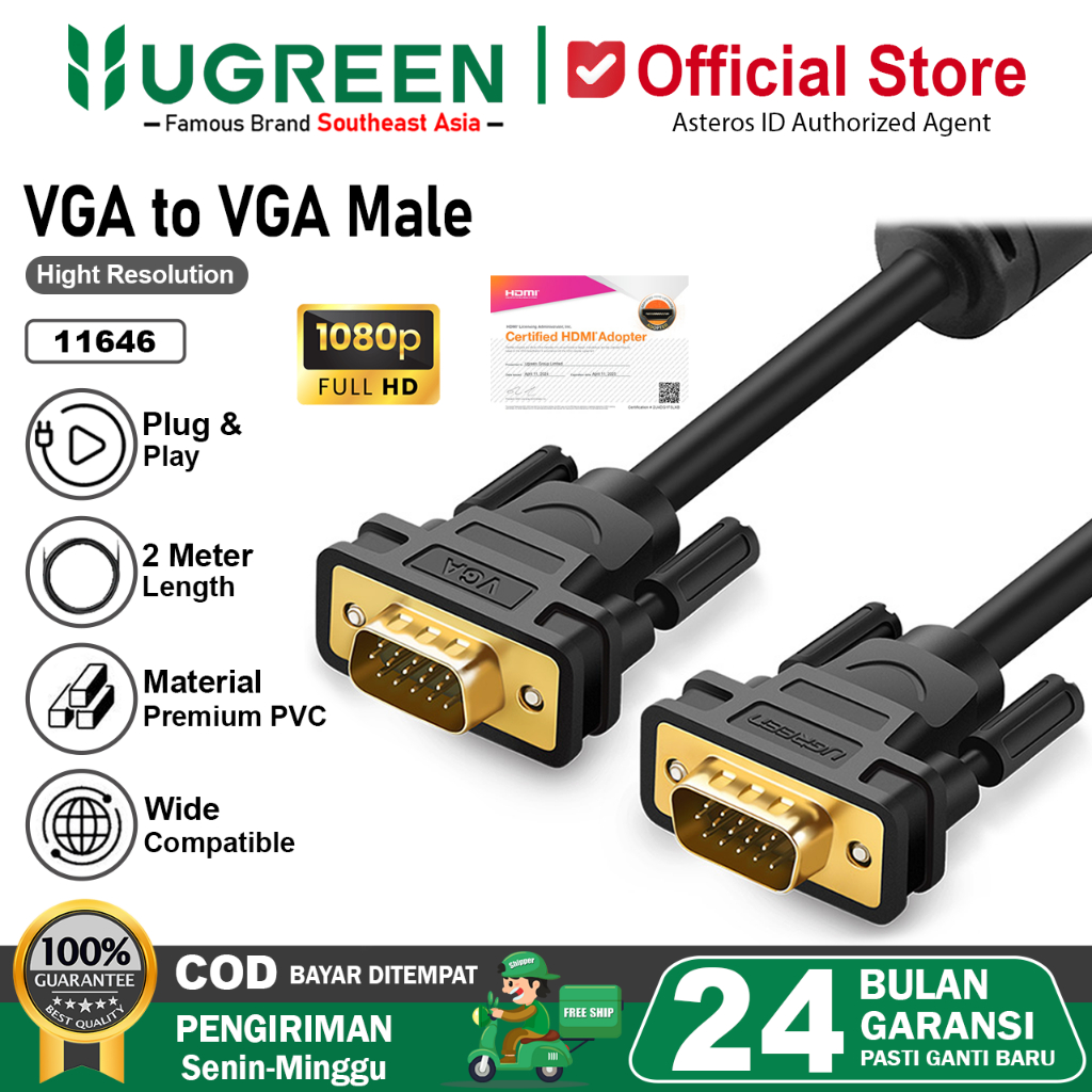UGREEN Kabel VGA To VGA Male Full HD 1080P High Quality 2M 5M