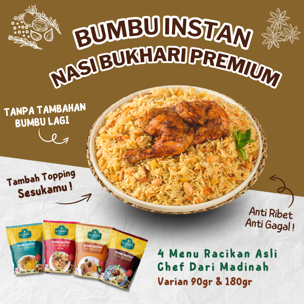 

Kazbira Premium - Bumbu Instan Nasi Bukhari Instan Ala Timur Tengah - Bumbu Instan Nasi Arab