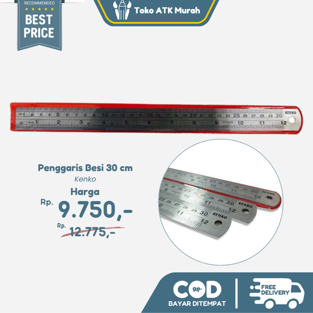 

Penggaris Besi 30 Cm Kenko / Stainless Steel Ruler - Bahan Tebal