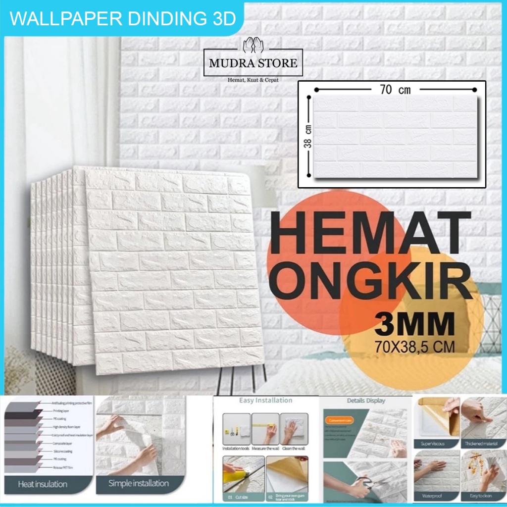Wallpaper Dinding 3D Embossed Modern Foam Timbul Motif Batu Bata / Wall Sticker Dinding 3D Waterproo