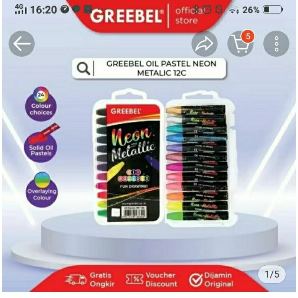 

Crayon Greebel oil Pastel Neon & Metalik 12 warna Non Toxic