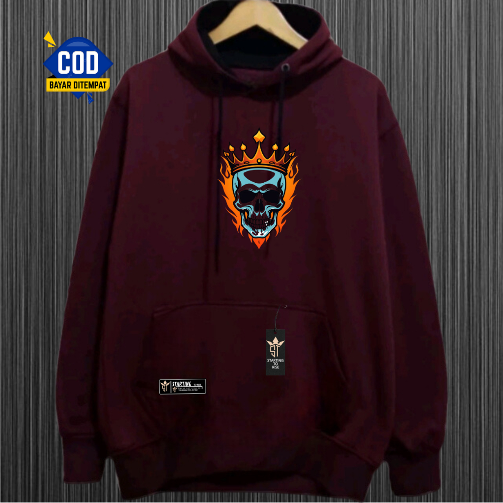 Hoodie Sweater Pria Distro Terbaru Sablon Tengkorak mahkota Premium Hodie Switer Aesthetic Bahan Kat