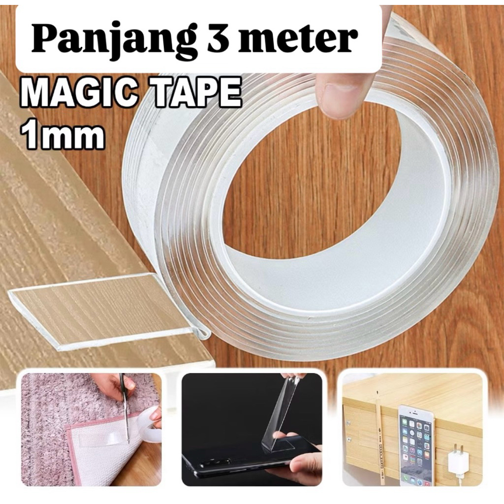 

Double Tape Serbaguna 3 Meter| Tape Viral 1mm 3 meter | Double tape multifungsi | Double Tape Nano Super Kuat Tanpa Bekas Selotip Premium Bening 2 Sisi Serbaguna |
