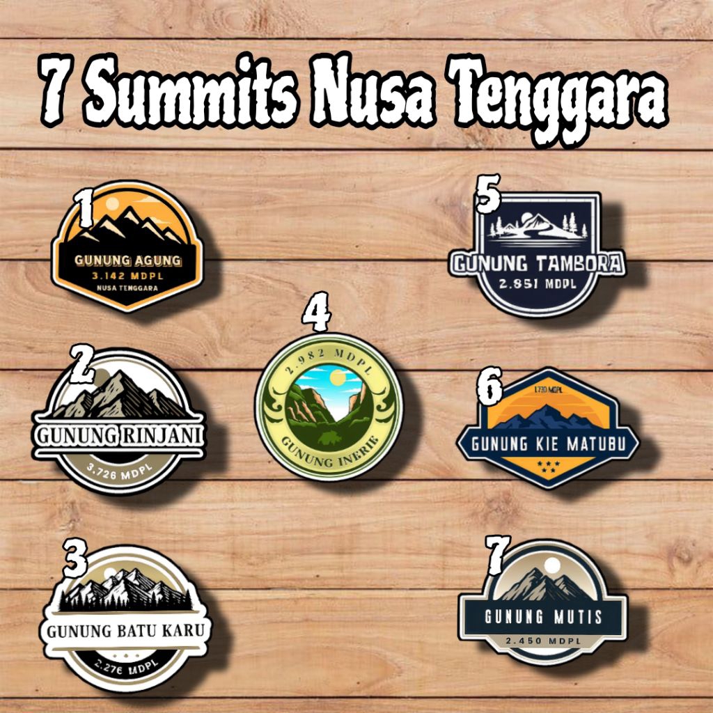 

Stiker 7 Summit Nusa Tenggara Stiker Gunung Nusa Tenggara Vinyl+Laminasi Size 6-7cm