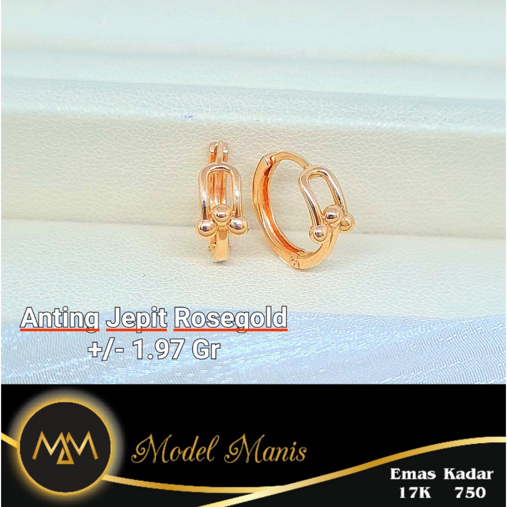 Model Manis Gold - Anting Jepit Bulat Hardwear Rosegold - Emas 17k  750