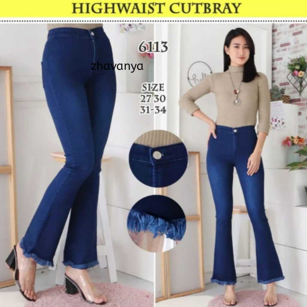 Celana Jeans Highwaist Cutbray Rawis Wanita-Celana Jeans Wanita Cutbray Rawis-Jeans Wanita Cutbray K
