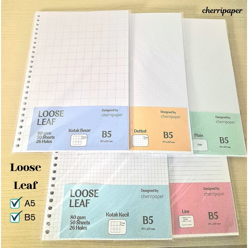 

cherripaper - Loose Leaf Kertas Binder B5 garis polos titik kotak kecil kotak besar