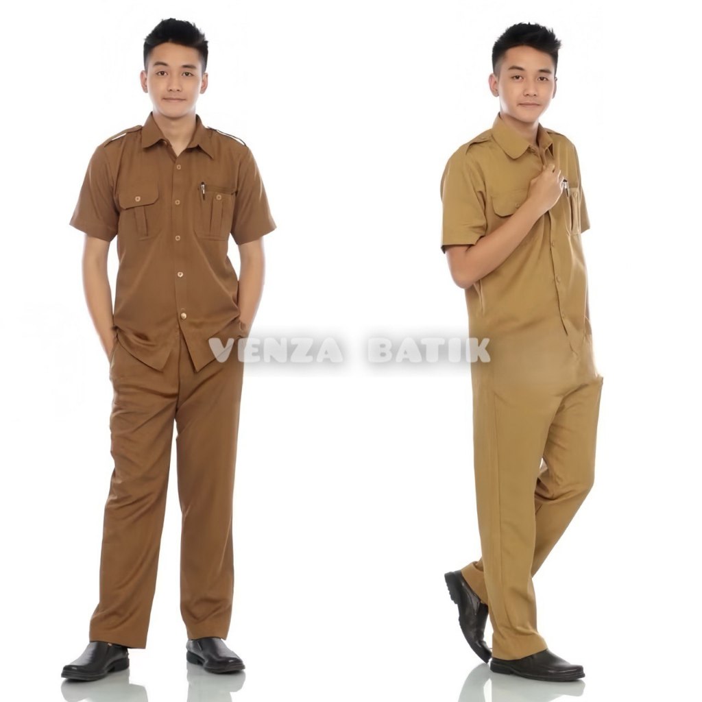 ORIGINAL SETELAN SERAGAM PNS PEMDA KHAKI TUA KHAKI MUDA BAJU DINAS PNS PRIA BAJU PEMDA SERAGAM GURU