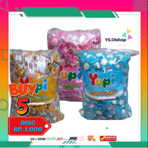 

Aneka Yupi 2 KG 2Kg Yupi kiss Strawberry, Mango Kiss & Fruity Puff Kiloan asli Pabrik Exp 2026