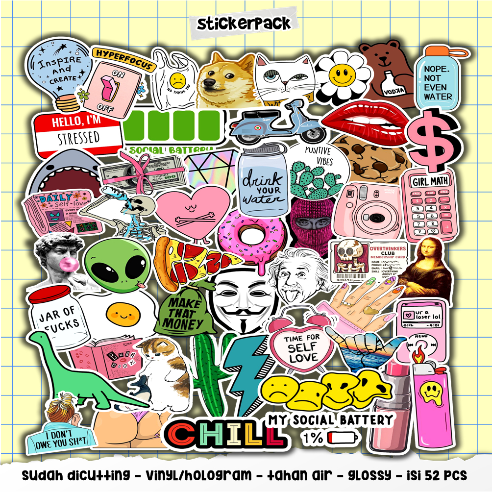 

stikerpack isi 52pcs, aesthetic part 5, vinyl & hologram tahan air