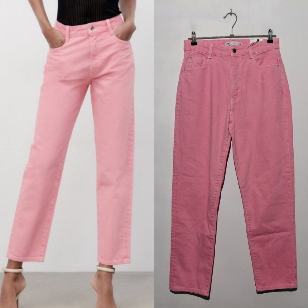 ZARA WOMAN CELANA MOM FIT JEANS DENIM PINK BARU ASLI ORIGINAL