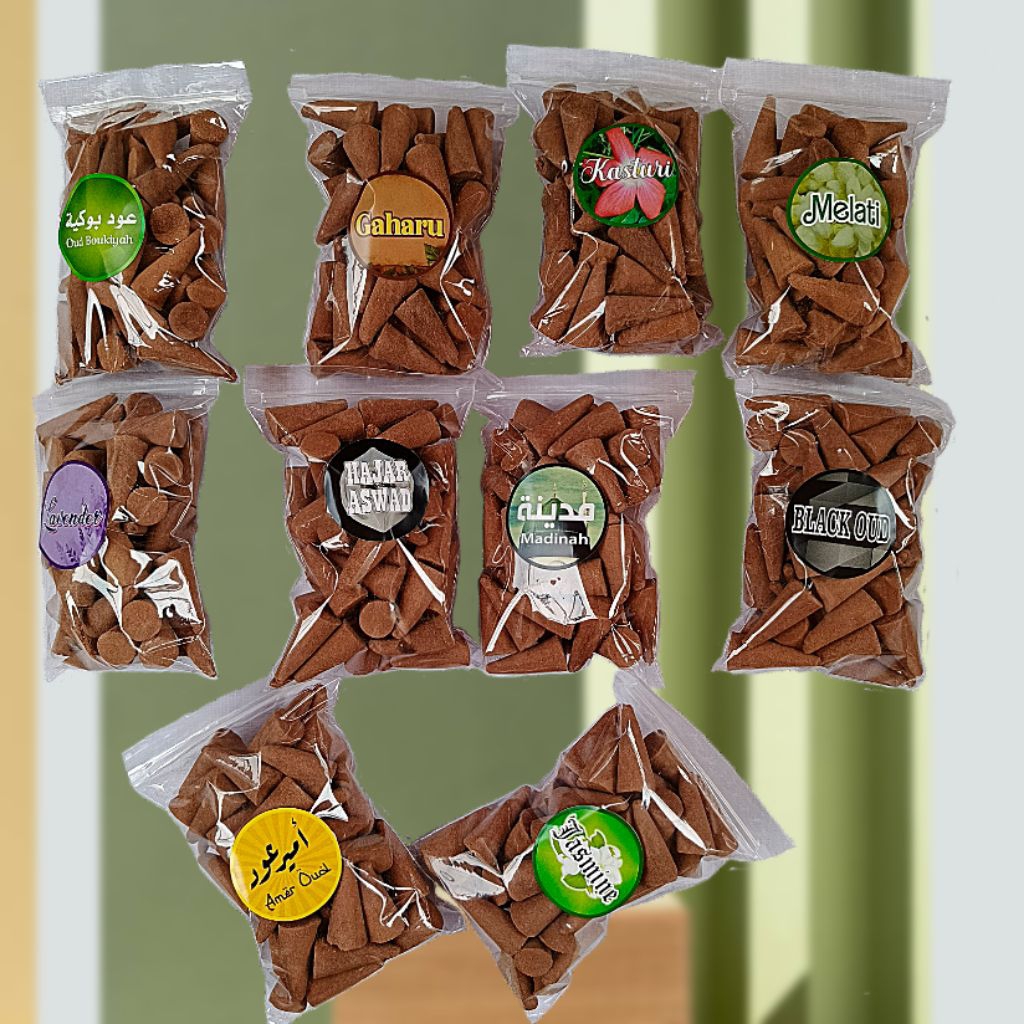 DUPA KERUCUT ISI 50 BUHUR BUKHUR ASAP ATAS ASAP BAWAH wangi tahan lama HAJAR ASWAD JASMINE LAVENDER 