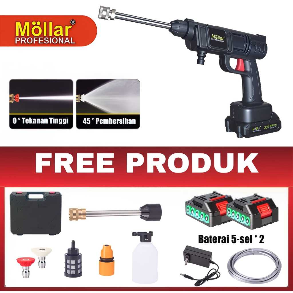 MOLLAR HPW Mesin Cuci Steam Motor Baterai Cordless Jet Cleaner Cordless Mollar Batere Cordless Steam