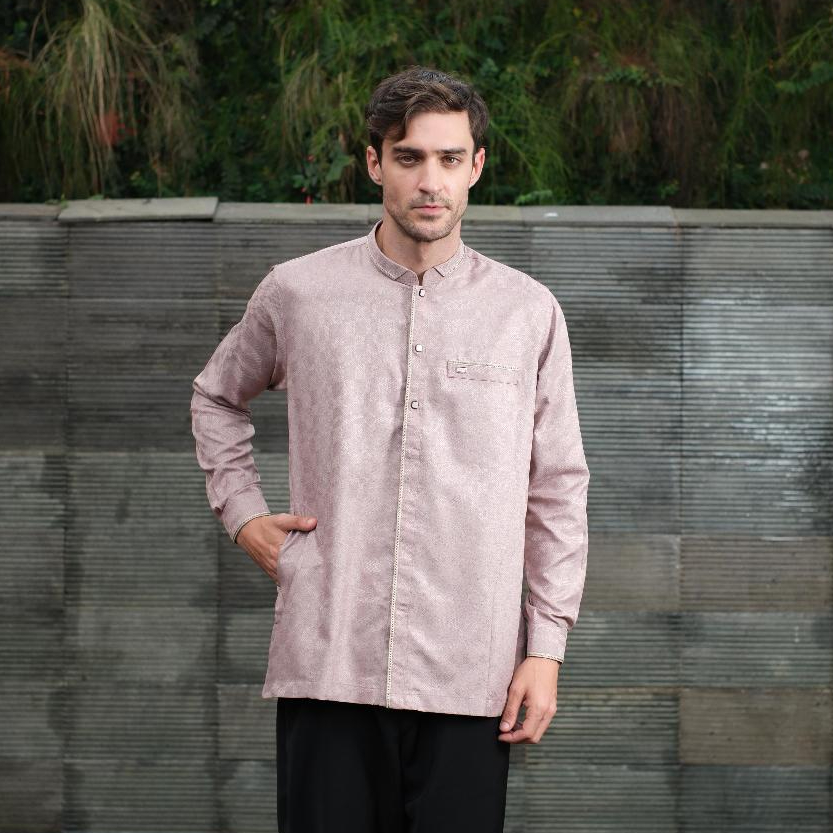 Kemko Pria Lengan Panjang / Baju Koko Pria Dewasa Bahan Katun Songket
