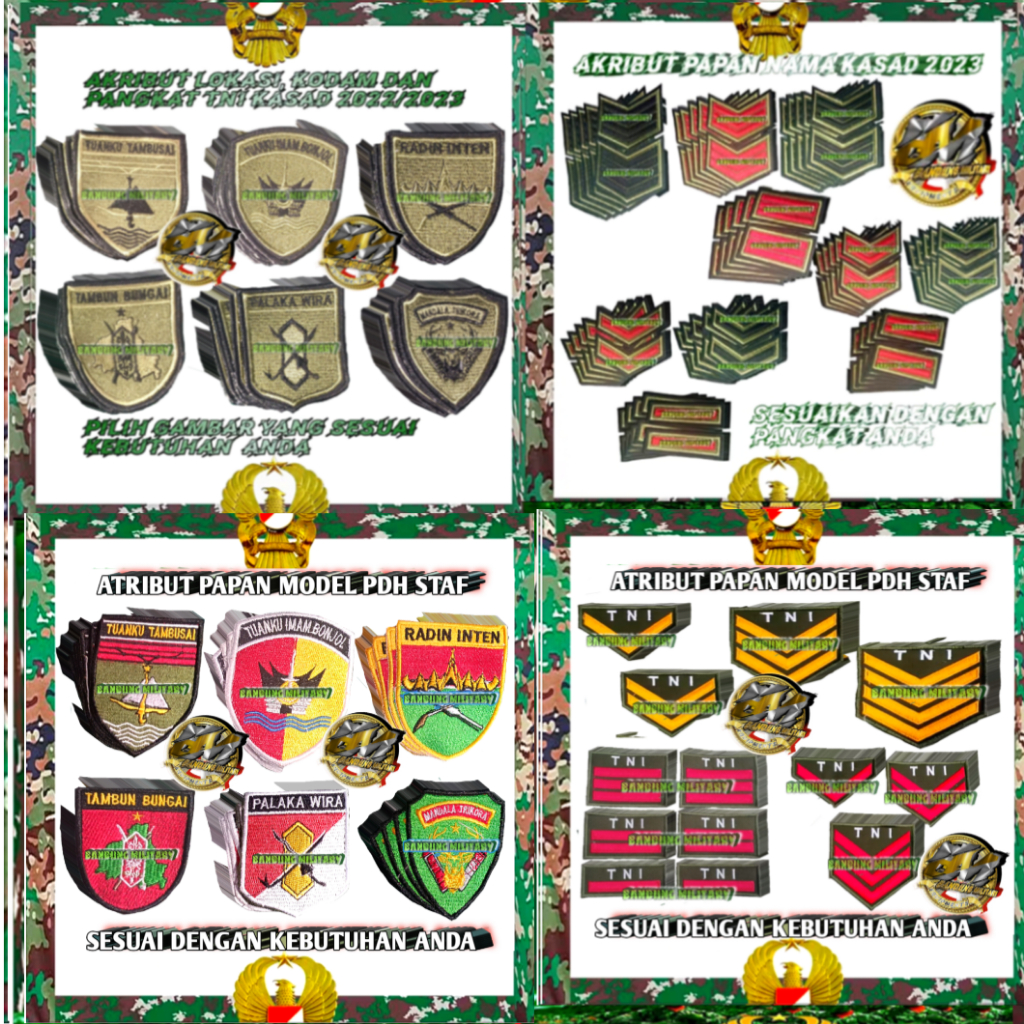 Papan Nama PDL TNI AD Terbaru Bordir Akribut Pangkat Prada Pratu Praka Serda Sertu Serka Serma Kopda