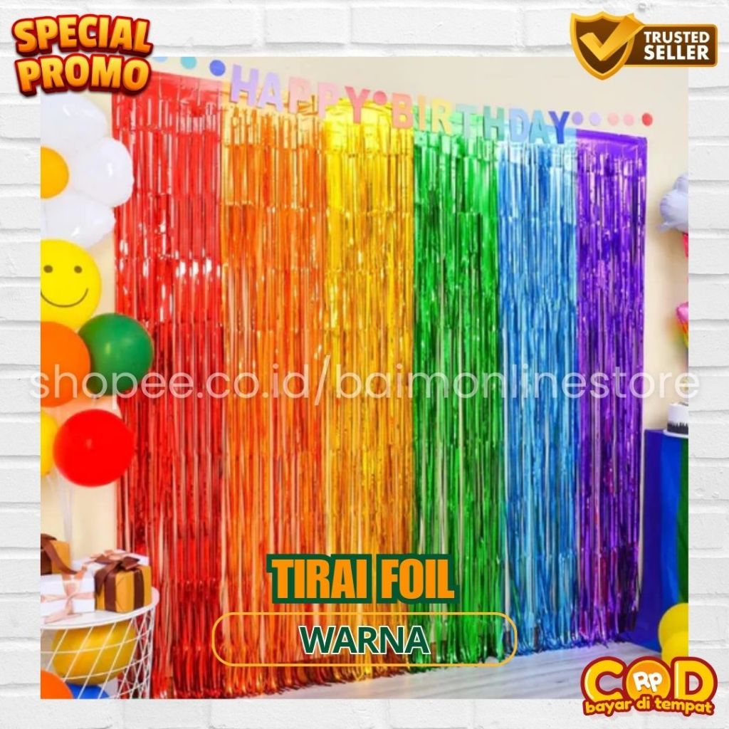 Tirai Foil Merah Putih Hijau Emas / Tirai Ulang Tahun Foil curtain IMPORT / tirai foil / tirai balon