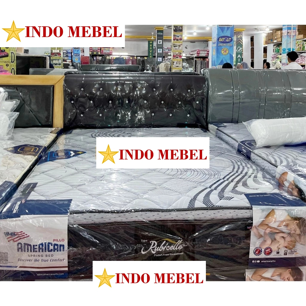 SET Springbed American Rubicelle Pillo Top POCKET SPRING + HB Romawi ( FULLSET ) Promo Murah Ready M