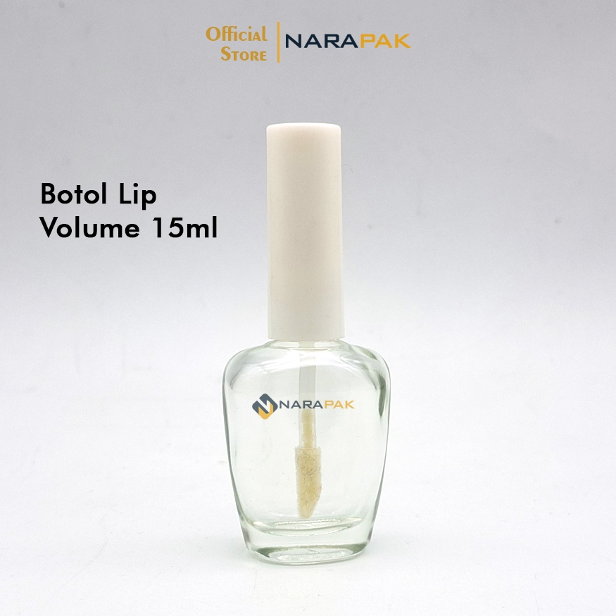 Botol Kaca 15ml aktual isi 13ml Oval Bening Botol Lip Gloss Lip Cream Lip Serum Kuas Lip Tutup Putih