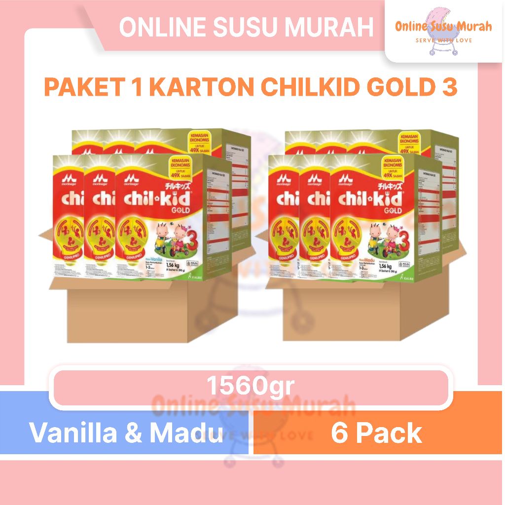 CHILKID GOLD PAKET 1KARTON VANILA MADU 1560GR x 6 PCS CHIL KID USIA 1-3 TAHUN SSKD