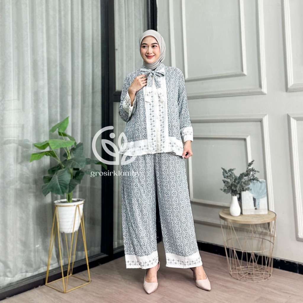 One Set Kinan Rayon Premium Busui Setelan Wanita Atasan Bawahan Celana Panjang Batik Adem Nyaman Teb