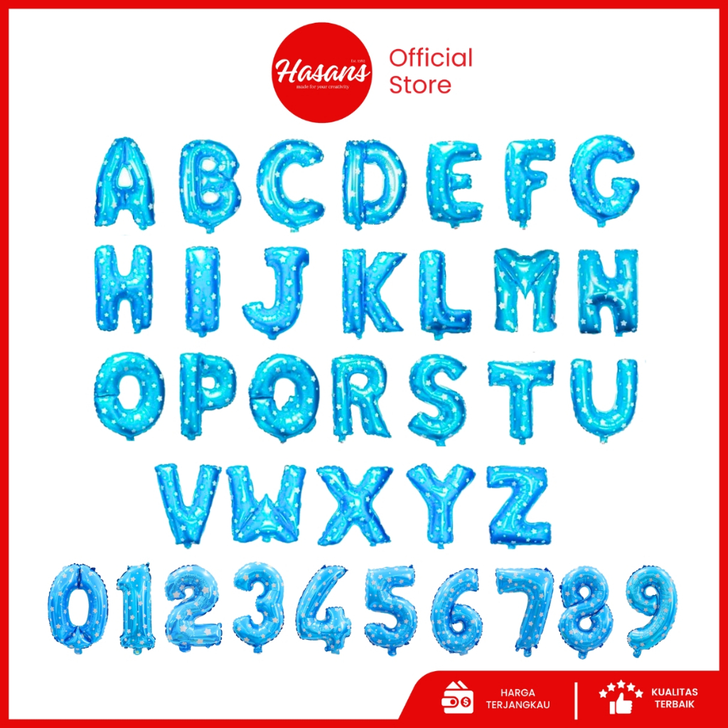 Hasans / [50 Pcs] Balon Foil Huruf 80Cm Biru / Balon Foil Angka 80Cm Biru / Balon Ulang Tahun / Balo