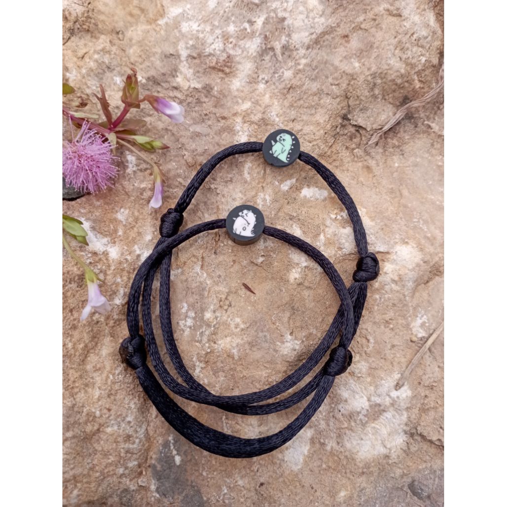 2 pcs gelang couple dino | gelang couple dino tali satin | gelang pasangan