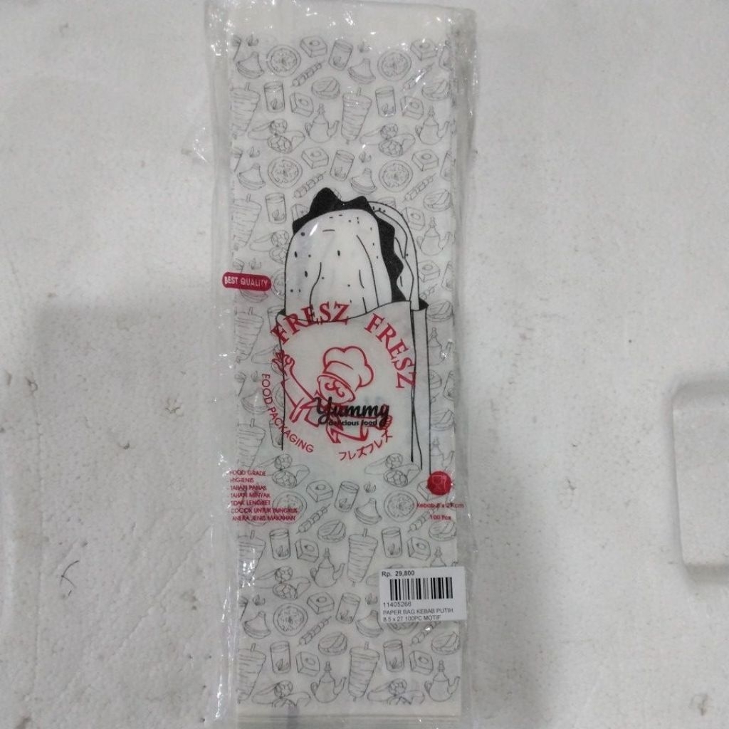 

PAPER BAG KEBAB PUTIH 8.5 X 27 100PCS MOTIF