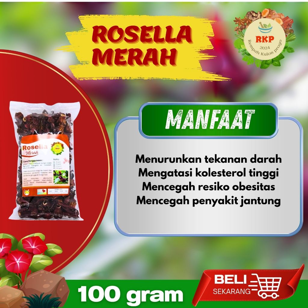 

Bunga Rosella Merah Kemasan Plastik 100gram RKP