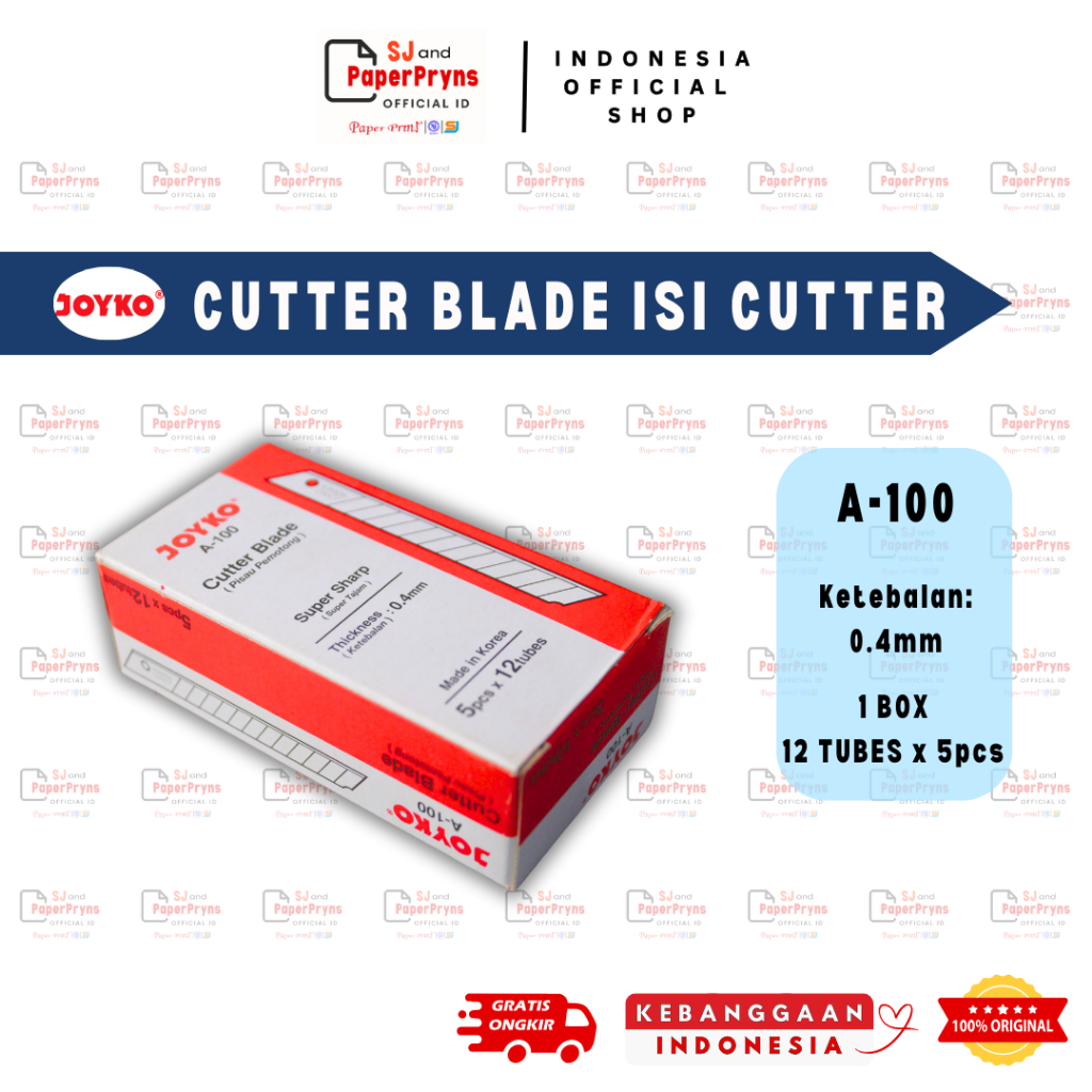 

Isi Cutter Blade Joyko A-100 – Pisau Cutter Mini 0.4mm (12 Tubes x 5 pcs)