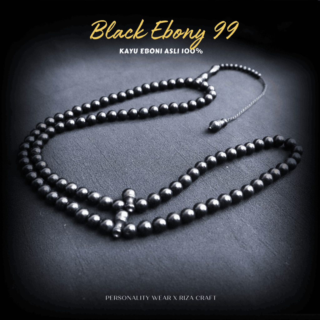 Tasbih Kayu Hitam Ebony Eboni Bulat Sulawesi ASLI Original 100% Premium 99 Butir Unik