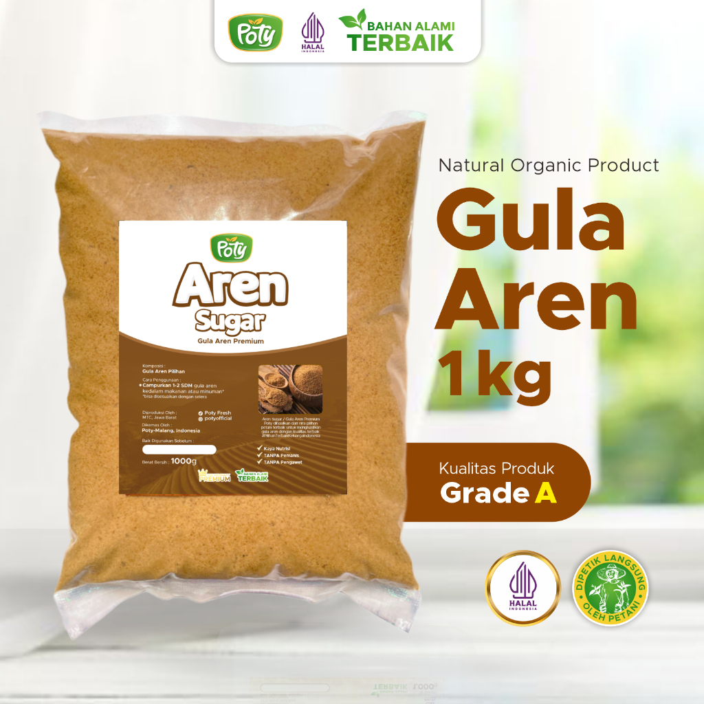 

Gula Aren 1kg 1000 gr Bubuk Organik Gula Palm Brown Sugar Grade A Export Quality Poty