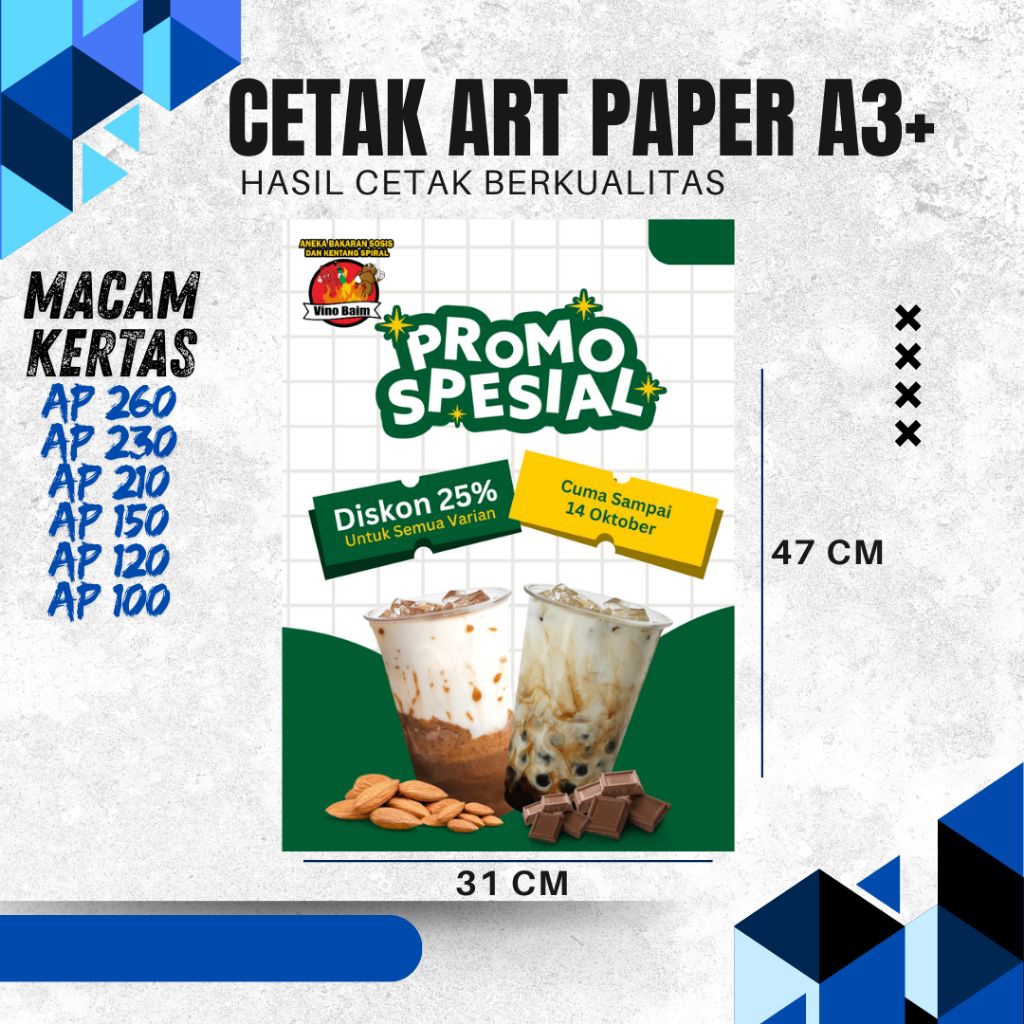 

cetak Art Paper A3+ 100/120/150/210/230/260/310