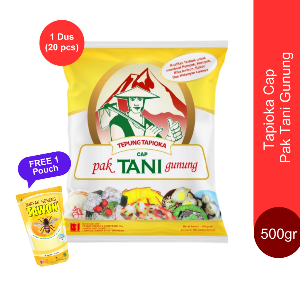 

Rose Brand - Paket Tepung Tapioka cap Pak Tani Gunung @500 Gram (1 Dus) Gratis (1 PCS) Minyak Goreng Tawon @1 Liter