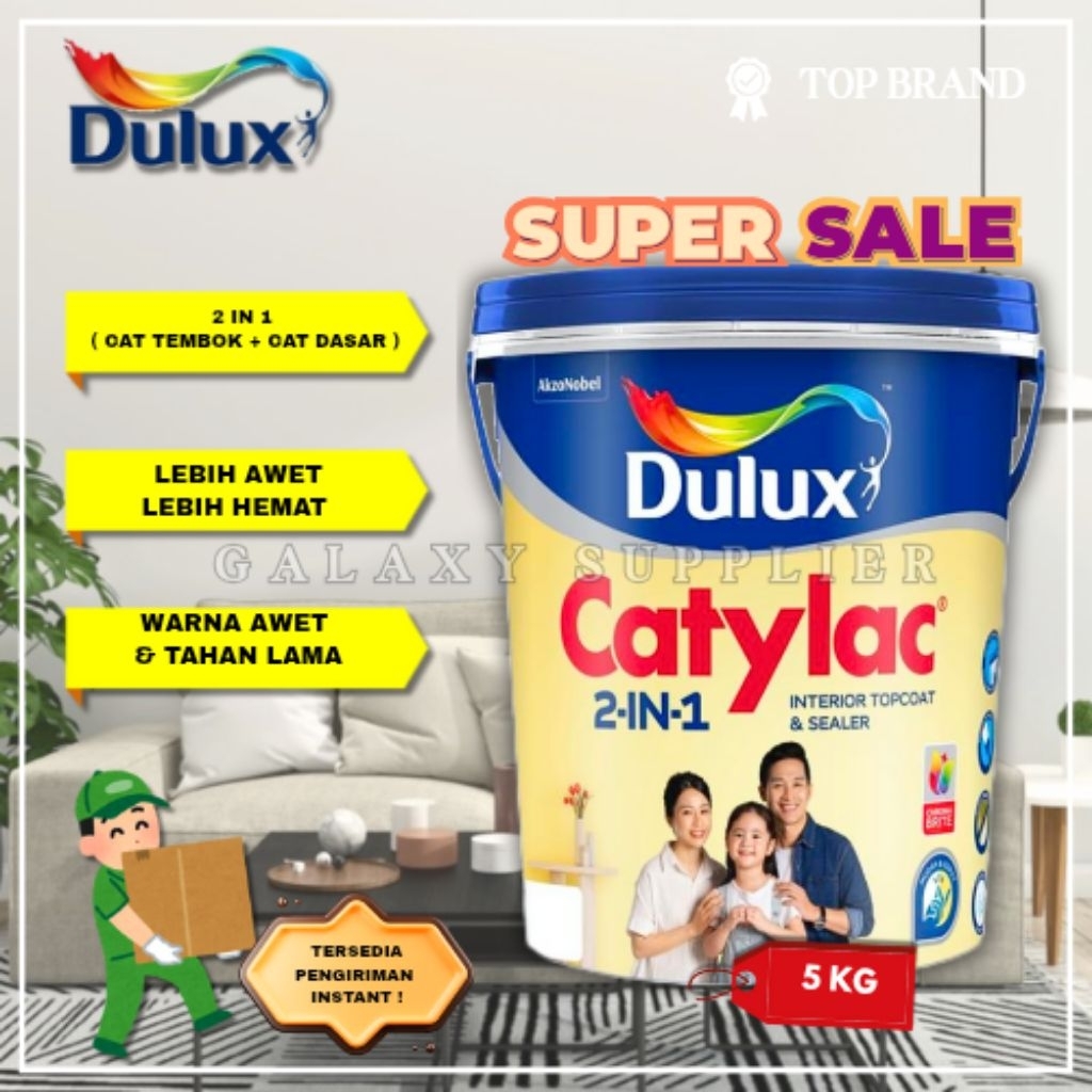 TERMURAH DULUX CATYLAC 2 IN 1 CAT* INTERIOR SEKALIGUS CAT DASAR 5 KG TERLENGKAP