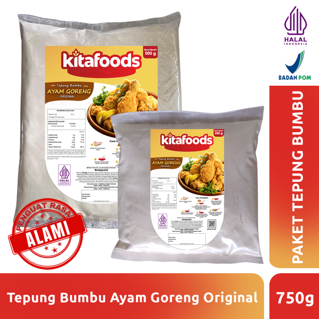 

Kitafoods Paket D ( Tepung Ayam Ori 500gr + Tepung Ayam Ori 250gr) Tanpa Penguat Rasa