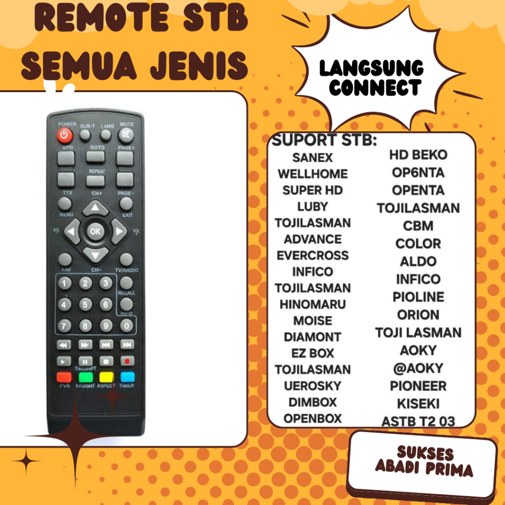Langgung Connect Remot Remote Stb Set Top Box Dvb-T2 Luby New/Matrix Silver/Advance/Infico/Supper HD