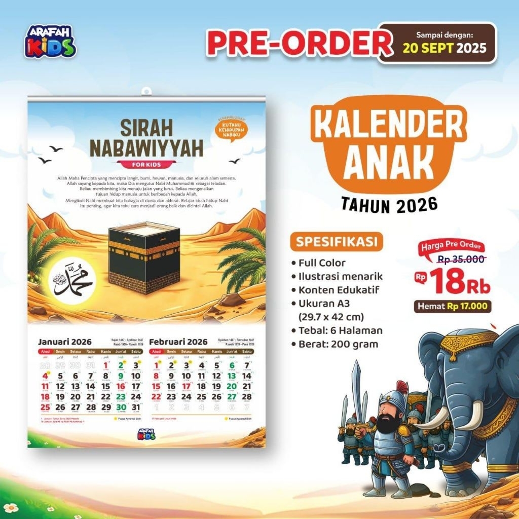 

Kalender Dinding Anak Tahun 2026 Tema Sirah Nabawiyah by Arafah Kids